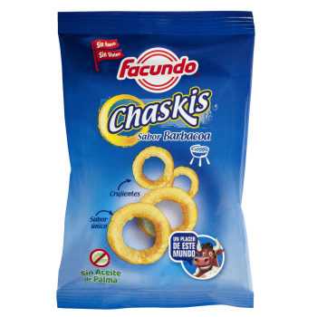 Aros de maíz sabor barbacoa Chaskis Facundo sin gluten 50 g.