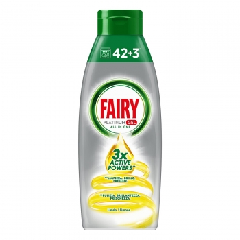 Lavavajillas a máquina aroma limón Fairy Platinum Gel 45 lavados.