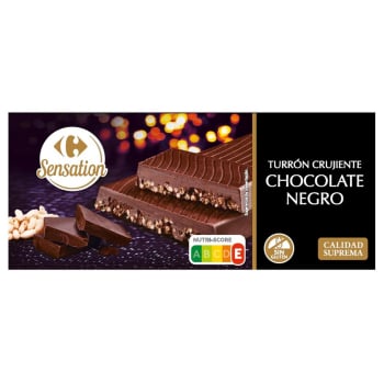 Turrón crujiente de chocolate Carrefour Sensation sin gluten 250 g.