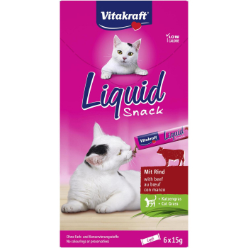 Snack líquido con ternera e inulina para gato Vitakraft 6x15 g.