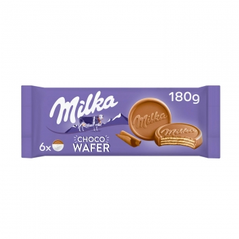 Galletas de barquillo cubiertas de chocolate Choco Wafer Milka 180 g.