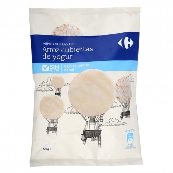 Tortitas de arroz cubiertas de yogur bajo en sal Carrefour sin gluten 60 g.
