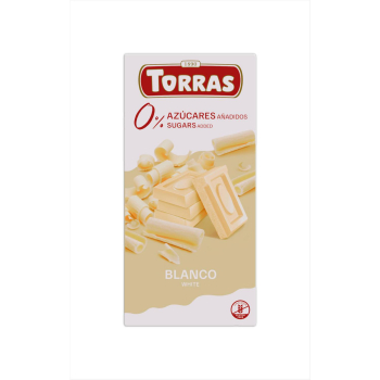 Chocolate blanco Torras sin gluten y sin azúcar añadido 75 g.