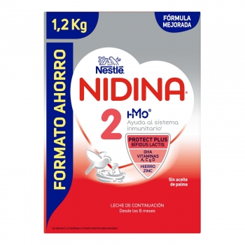Leche infantil de continuación desde 6 meses en polvo Nestlé Nidina 2 sin aceite de palma pack de 2 unidades de 600 g.