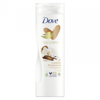 Loción corporal cuidado envolvente con manteca de karité para piel seca Dove 400 ml.
