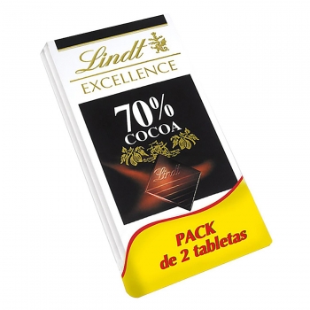 Chocolate negro 70% Lindt Excellence pack de 2 tabletas de 100 g.