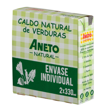 Caldo natural de verduras Aneto sin gluten y sin lactosa pack de 2 briks de 330 ml. 2 x 330 ml