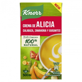 Crema de Alicia de calabaza, zanahoria y guisantes Knorr 500 ml.