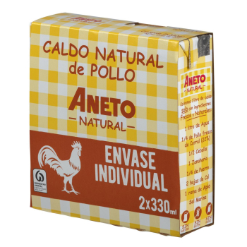 Caldo natural de pollo Aneto sin gluten y sin lactosa pack de 2 briks de 330 ml. 2 x 330 ml