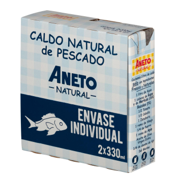 Caldo natural de pescado Aneto sin gluten y sin lactosa pack de 2 briks de 330 ml. 2 x 330 ml