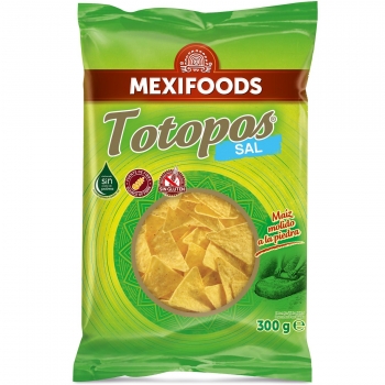 Nachos sal Totopos Mexifoods sin gluten y sin aceite de palma 300 g.