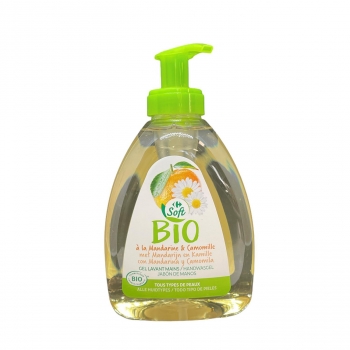 Jabón de manos con mandarina y camomila para todo tipo de pieles ecológico Carrefour Soft Bio 330 ml.