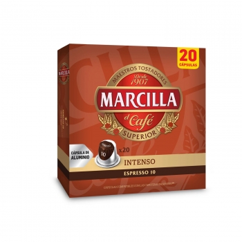 Café intenso en cápsulas Marcilla compatible con Nespresso 20 unidades de 5,2 g.