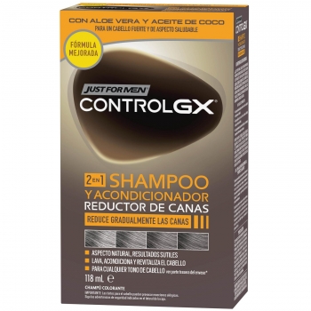 Champú y acondicionador reductor de canas con aloe vera y aceite de coco Control GX Just For Men 118 ml.