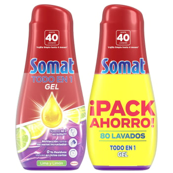 Gel para lavavajillas Todo en 1 Gel lima y limón Somat pack de 2 unidades de 40 lavados. 2 x 40 lavados