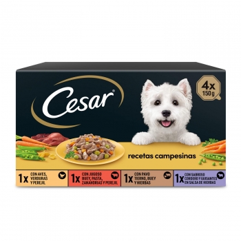 Comida húmeda selección recetas campesinas para perro Cesar pack de 4 unidades de 150 g.