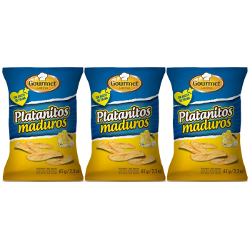 Snacks de platanitos maduros Gourmet Latino pack de 3 unidades de 65 g. 3 x 65 g