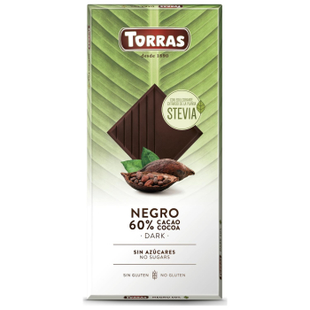 Chocolate negro con Stevia Torras sin gluten y sin azúcar añadido 100 g.