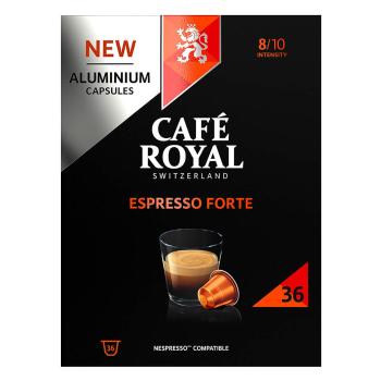 Café espresso forte en cápsulas de aluminio Royal compatible con Nespresso 36 ud.