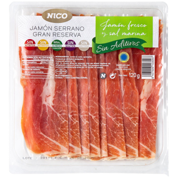 Jamón serrano reserva en lonchas sin gluten y sin lactosa 120 g