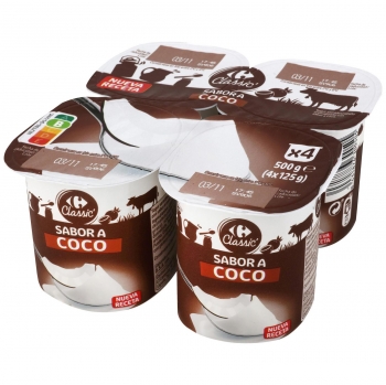 Yogur de coco Carrefour Classic' pack de 4 unidades de 125 g.