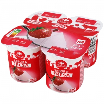 Yogur de fresa Carrefour Classic' pack de 4 unidades de 125 g.