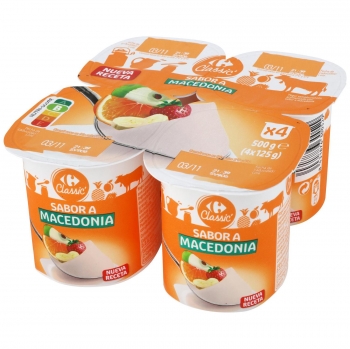 Yogur sabor macedonia Carrefour Classic' pack de 4 unidades de 125 g.