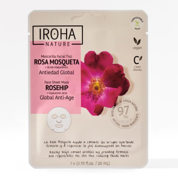 Mascarilla facial rosa mosqueta +ácido hialurónico Iroha Nature 1 ud.