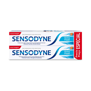 Dentrífico para dientes sensibles extra fresh duplo Sensodyne pack de 2 unidades de 75 ml.
