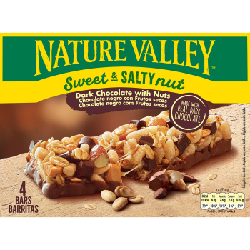 NATURE VALLEY Barritas de frutos secos con chocolate negro pack 4 uds. x 30 g. 4 x 30 g