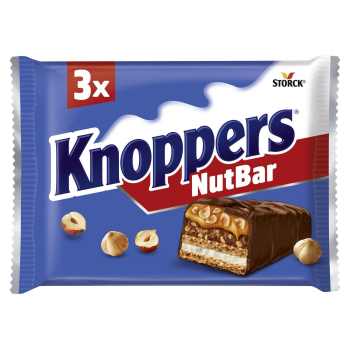 Barrita de barquillo rellena de crema de leche y avellana bañada en chocolate Knoppers 120 g.