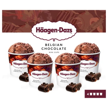 Helado de chocolate belga Hägens-Dazs sin gluten pack de 4 unidades de 95 ml.