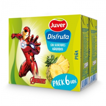 Bebida de fruta piña sin azúcar añadido Juver pack de 6 briks de 20 cl.