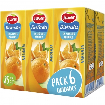 Bebida de fruta naranja sin azúcar añadido Juver-Disfruta pack de 6 brik de 20 cl.