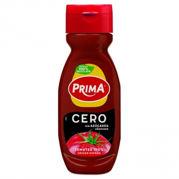 Ketchup sin azúcar añadido Cero Prima sin gluten envase 265 g.