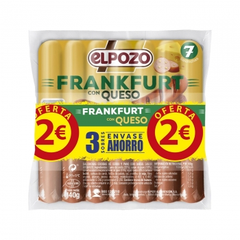 Salchichas de queso estilo frankfurt El Pozo pack de 4 unidades de 140 g.