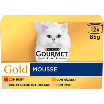 Comida húmeda mousse surtido para gato adulto Purina Gourmet Gold 12x85 g.