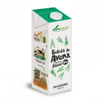 Bebida de avena con calcio sin azúcar añadido ecológica Soria Natural sin lactosa brik 1 l.