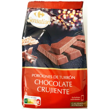 Turrón de chocolate crujiente en porciones Carrefour Sensation 220 g.
