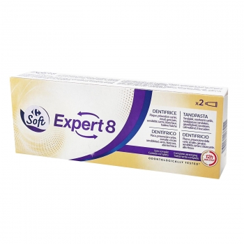 Dentífrico Expert 8 Carrefour Soft pack de 2 unidades de 75 ml.