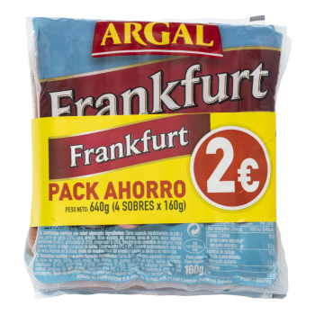 Salchicha frankfurt Argal pack de 4 unidades de 160 g. 4 x 160 g