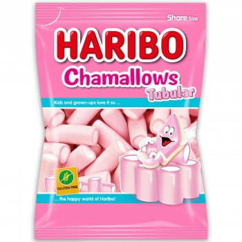 Caramelos de goma Chamallows Tubular Haribo sin gluten 250 g.