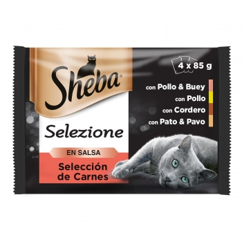 Comida húmeda selección de carnes en salsa para gatos Sheba Selezione pack de 4 unidades de 85 g.