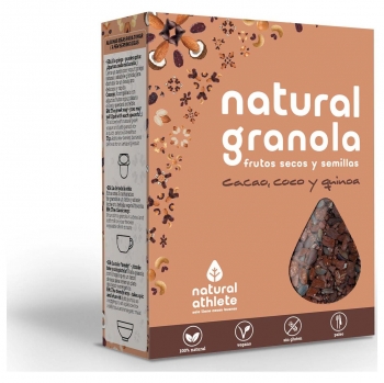 Granola natural de cacao, coco y quinoa ecológica Natural Athlete 325 g.