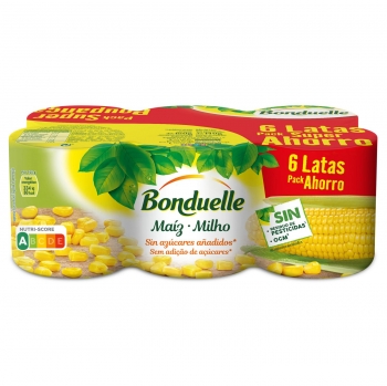 Maiz sin azúcar añadido Bonduelle pack de 6x140 g.