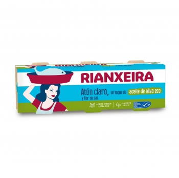Atún claro MSC con aceite de oliva virgen extra ecológico Rianxeira pack de 3 latas de 52 g. 