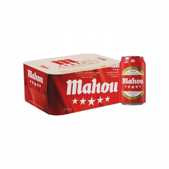 Cerveza Mahou 5 Estrellas especial pack de 12 latas de 33 cl.
