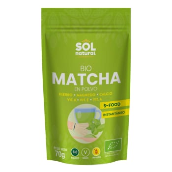 Té matcha en polvo ecológico Sol Natural sin gluten doy pack 70 g.