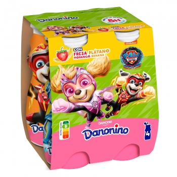 Yogur líquido de fresa y plátano Danone Danonino pack de 4 unidades de 100 g.