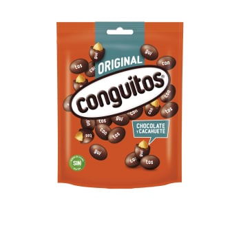 Cacahuetes cubiertos de chocolate con leche Conguitos Original sin gluten doy pack 200 g.